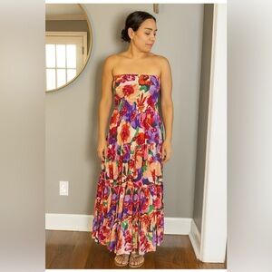Abel The Label Floral Strapless Maxi Dress – Smocked Bodice Size M
